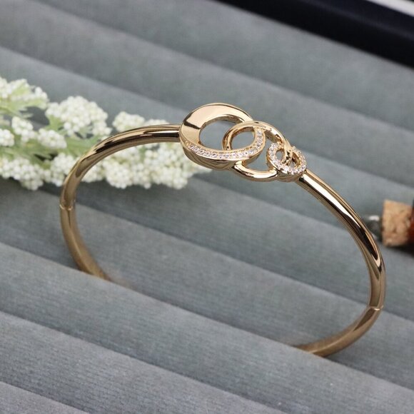 Elegant Triple Circle Rose Gold Bangle with Sparkling Stones, XPBL0493 - Picture 1 of 12